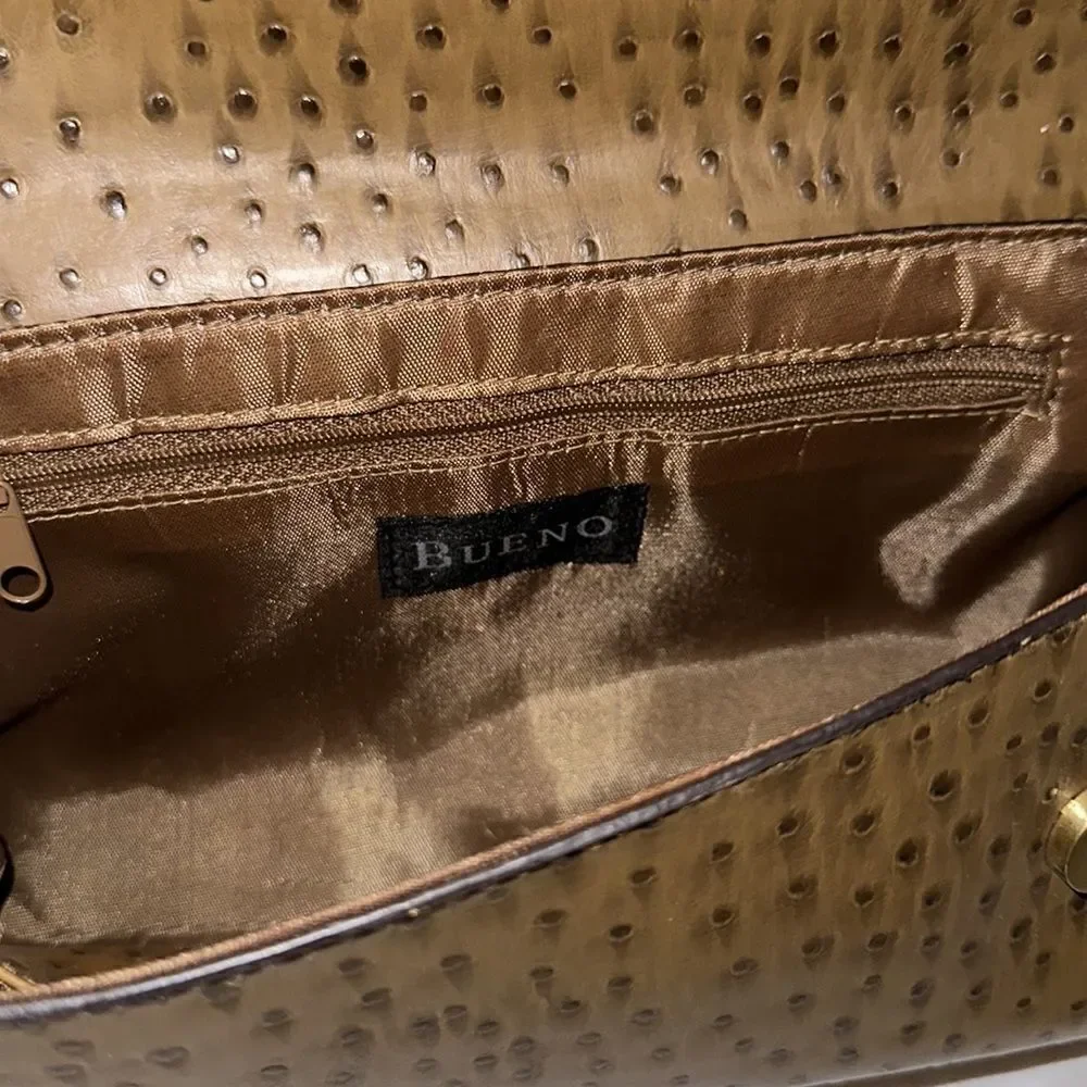 BUENO Faux Leather Tan Light Brown Ostrich Textured Hobo Bag